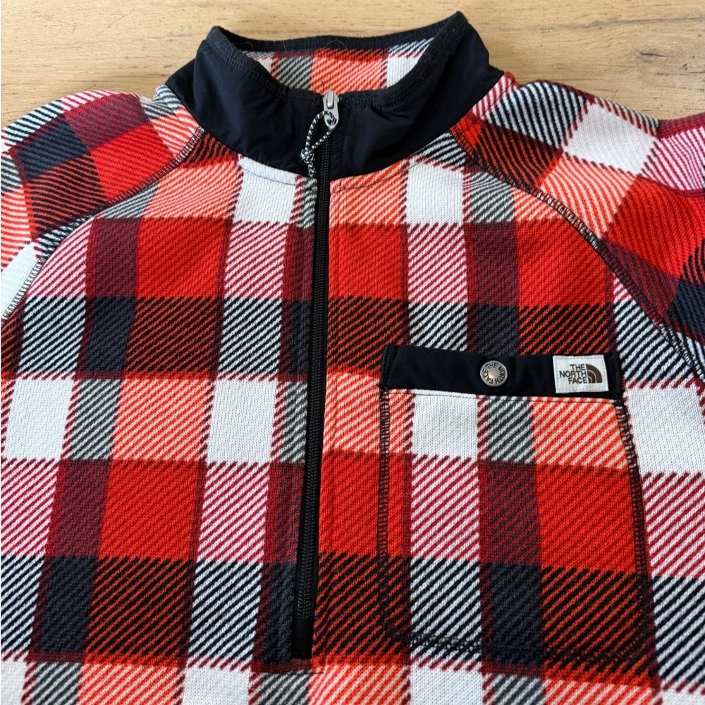 The North Face Red Black Buffalo Plaid Quarter‎ Zip Fleece Pullover Large (996)